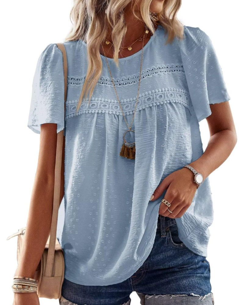 Bluzka Naira Damska – Boho Top z Muślinu z Koronką i Luźnym Krojem