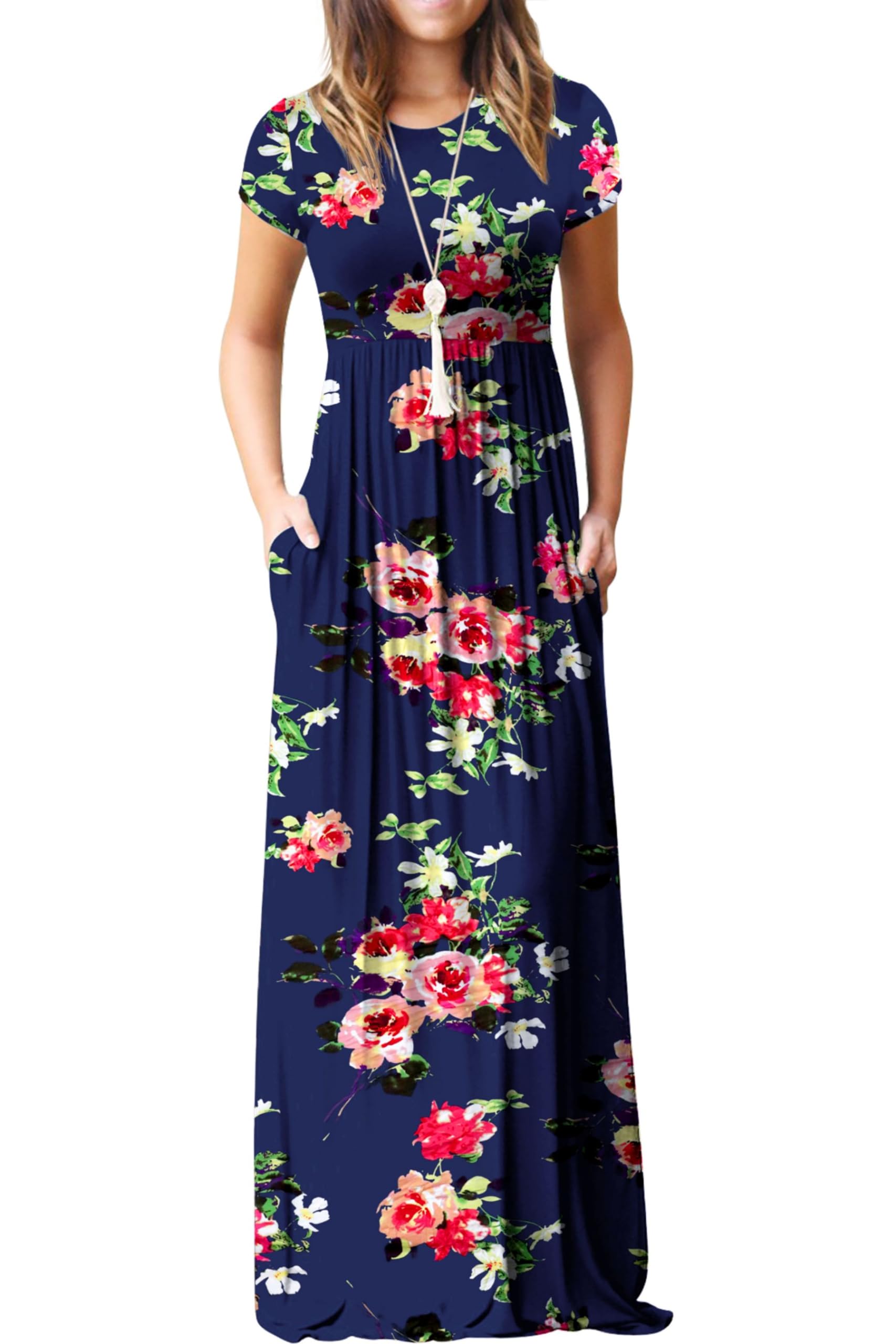Vestido Maxi Bridget Mulher – Gola Redonda Lisa, Corte Fluido e Cintura Alta com Bolsos Verão