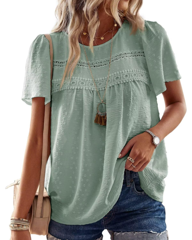 Bluzka Naira Damska – Boho Top z Muślinu z Koronką i Luźnym Krojem