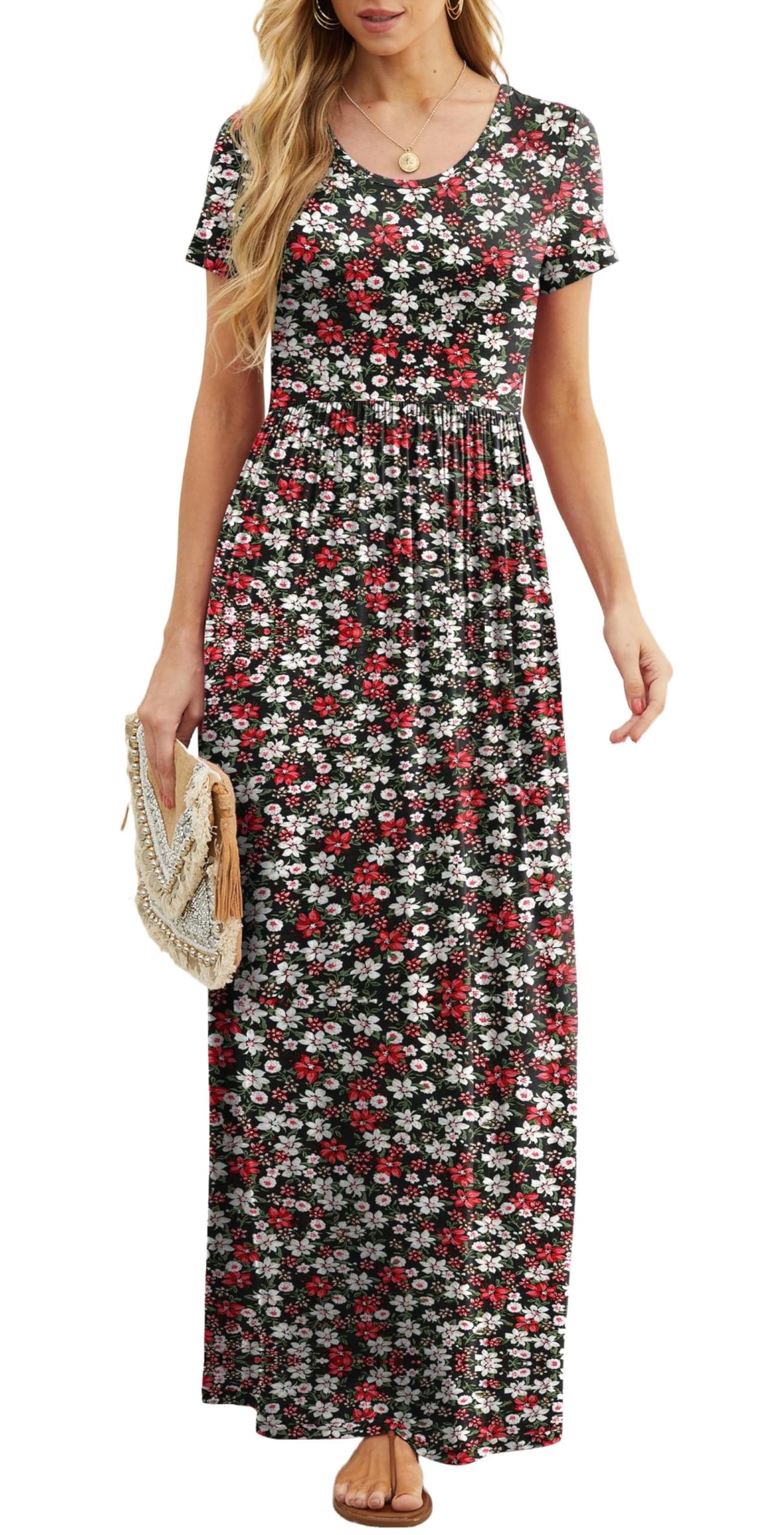 Vestido Maxi Bridget Mulher – Gola Redonda Lisa, Corte Fluido e Cintura Alta com Bolsos Verão