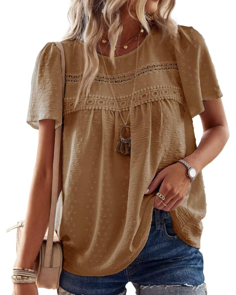 Bluzka Naira Damska – Boho Top z Muślinu z Koronką i Luźnym Krojem
