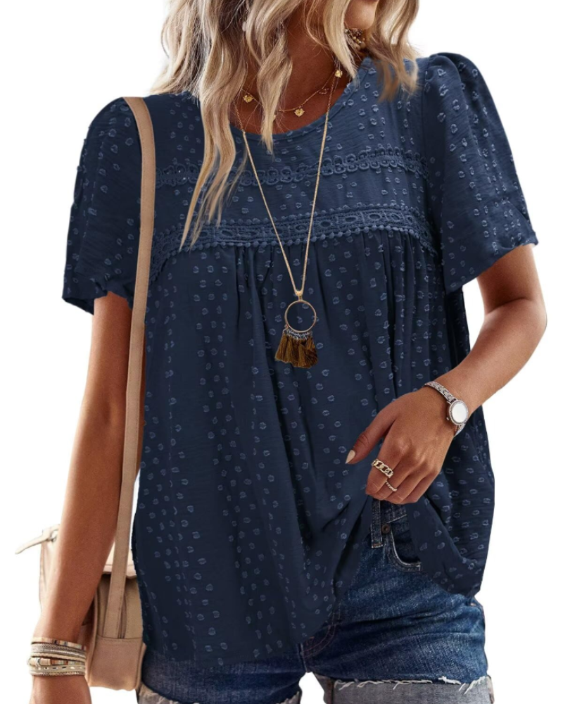 Bluzka Naira Damska – Boho Top z Muślinu z Koronką i Luźnym Krojem