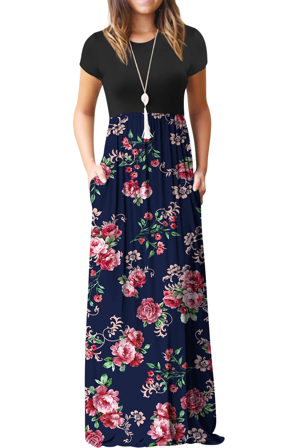 Vestido Maxi Bridget Mulher – Gola Redonda Lisa, Corte Fluido e Cintura Alta com Bolsos Verão