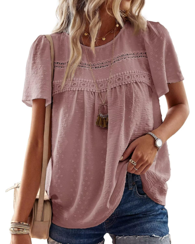 Bluzka Naira Damska – Boho Top z Muślinu z Koronką i Luźnym Krojem