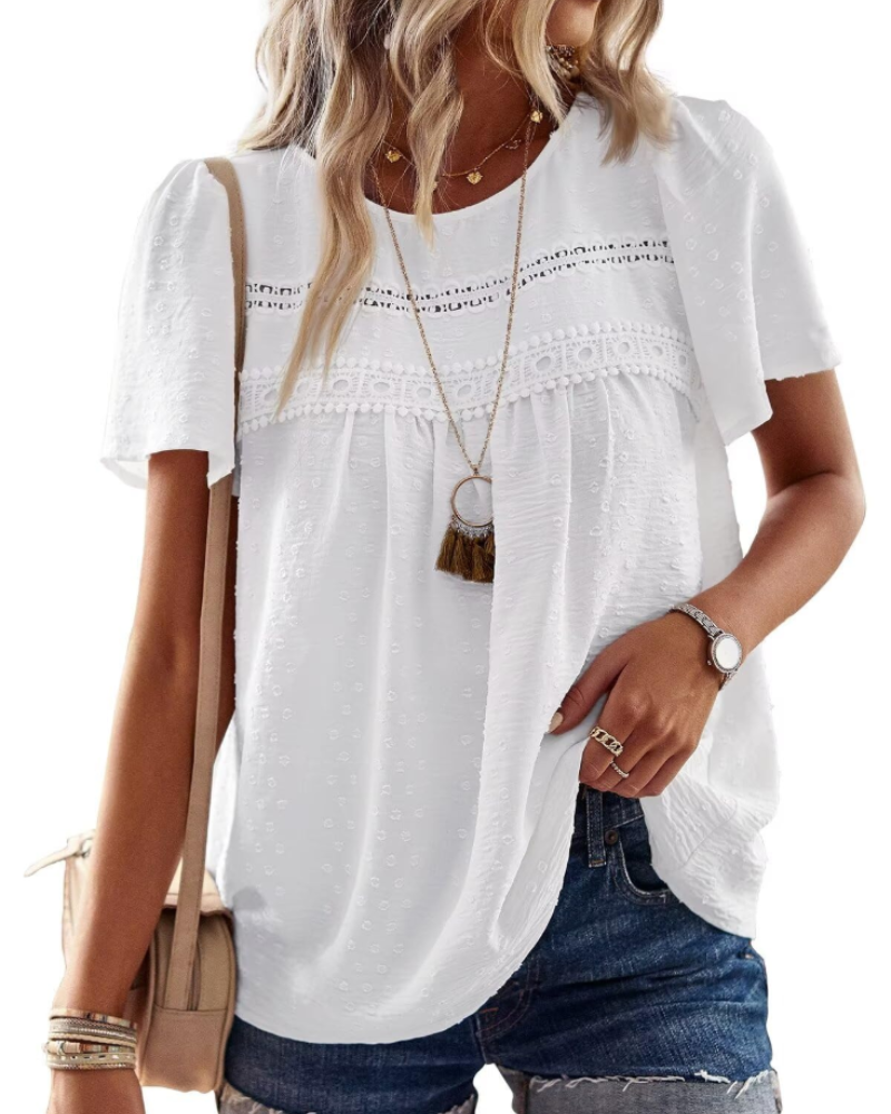 Bluzka Naira Damska – Boho Top z Muślinu z Koronką i Luźnym Krojem