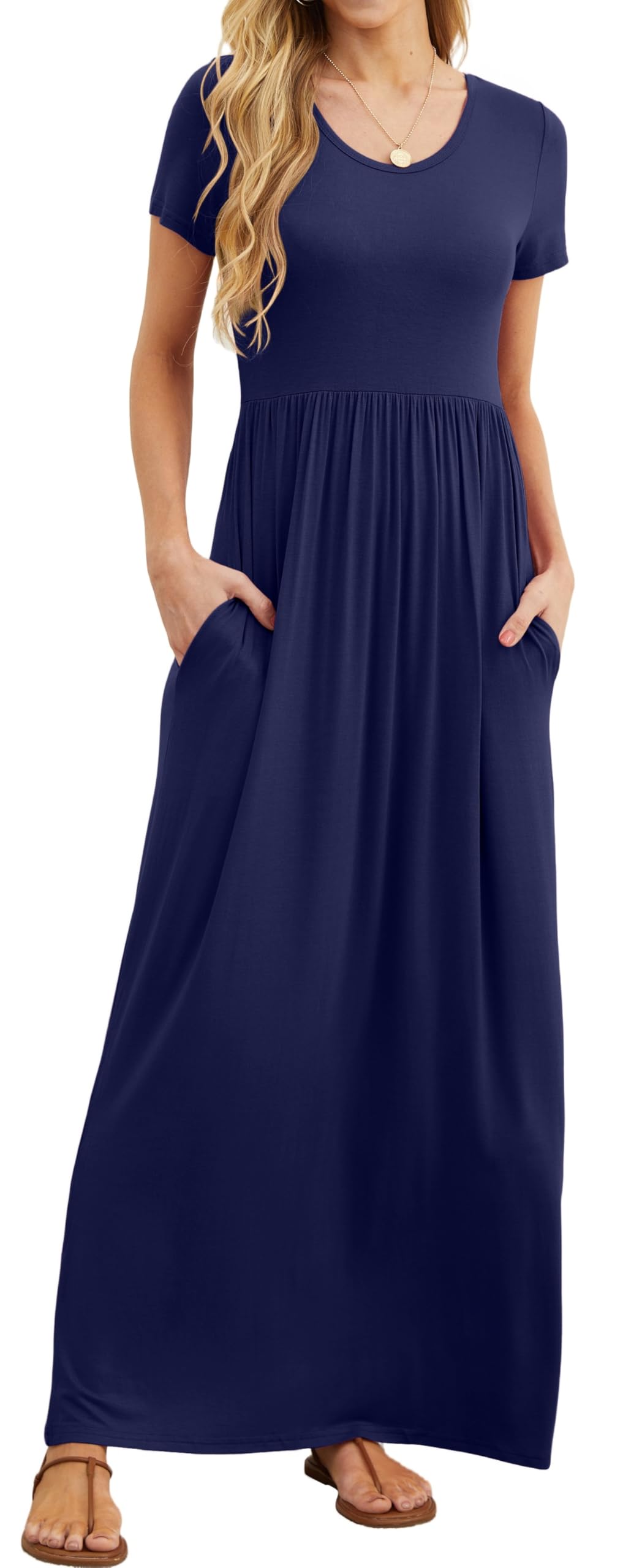 Vestido Maxi Bridget Mulher – Gola Redonda Lisa, Corte Fluido e Cintura Alta com Bolsos Verão