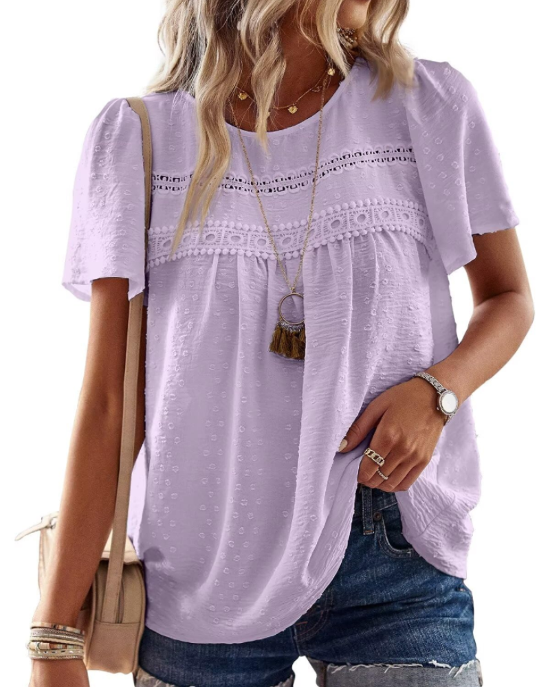 Bluzka Naira Damska – Boho Top z Muślinu z Koronką i Luźnym Krojem