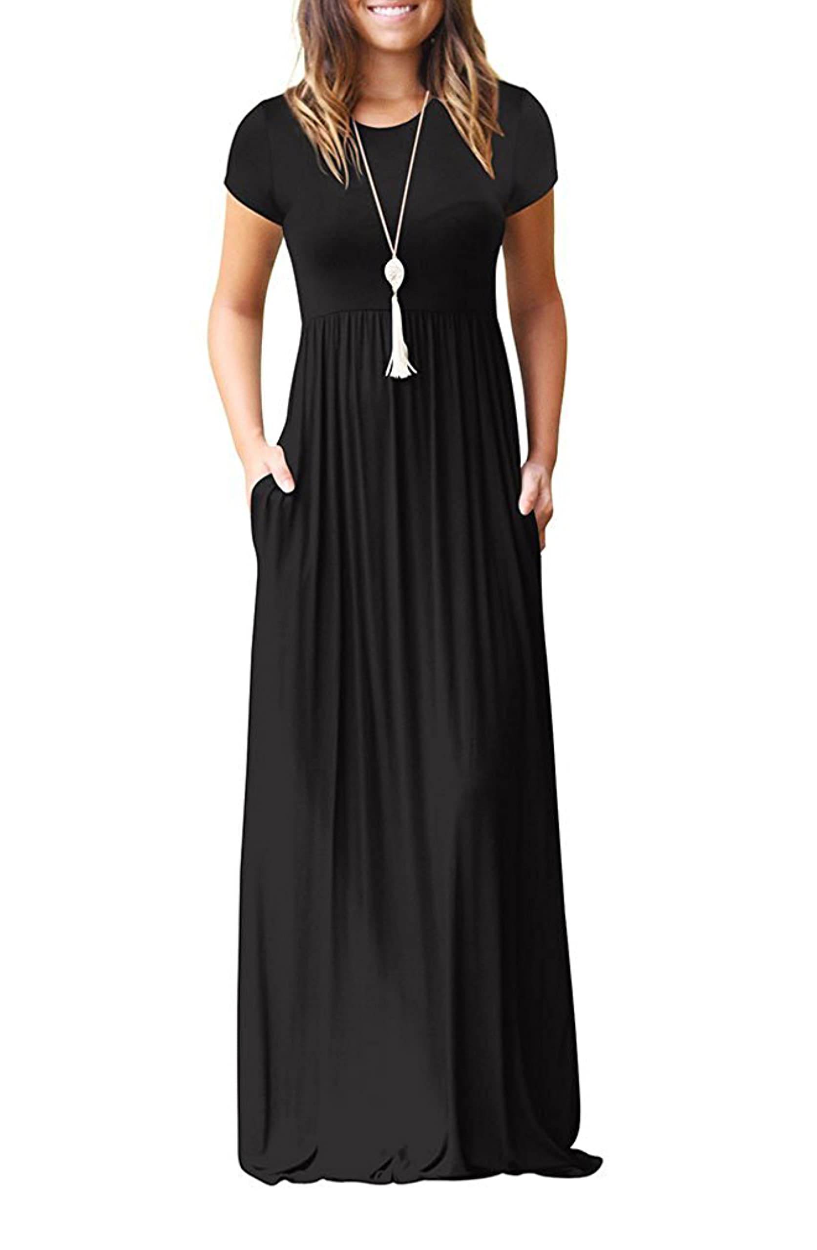 Vestido Maxi Bridget Mulher – Gola Redonda Lisa, Corte Fluido e Cintura Alta com Bolsos Verão