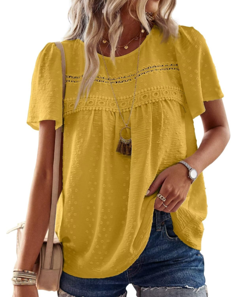 Bluzka Naira Damska – Boho Top z Muślinu z Koronką i Luźnym Krojem