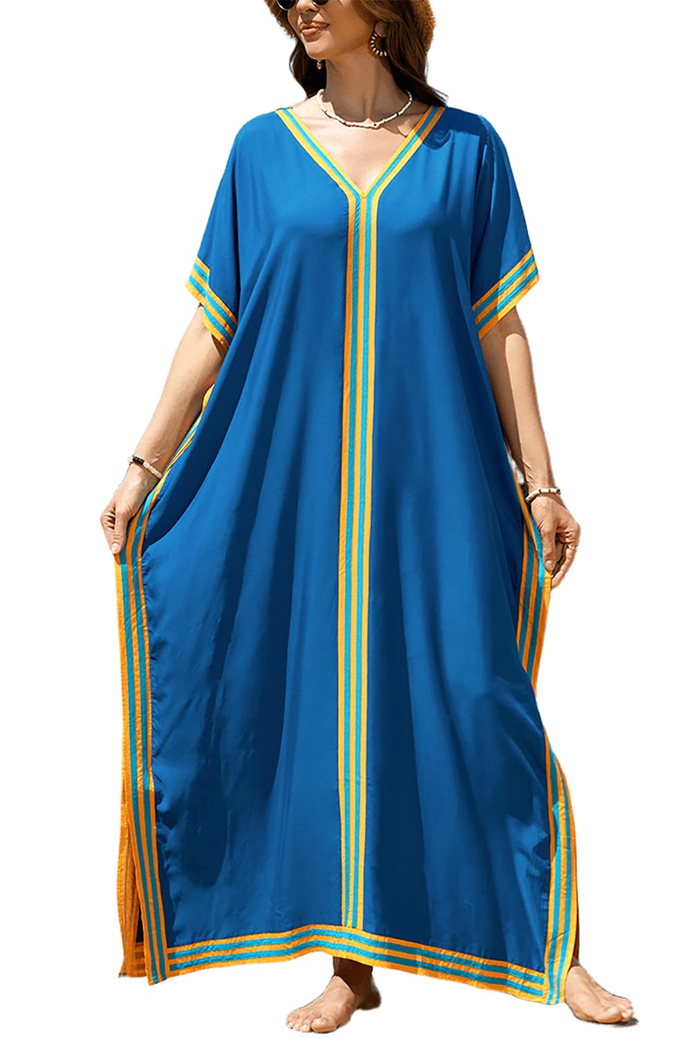 Eugenia Women's Kimono – Loose Long Beach Dress, V-Neck & Loose Sleeves Summer Cover-Up