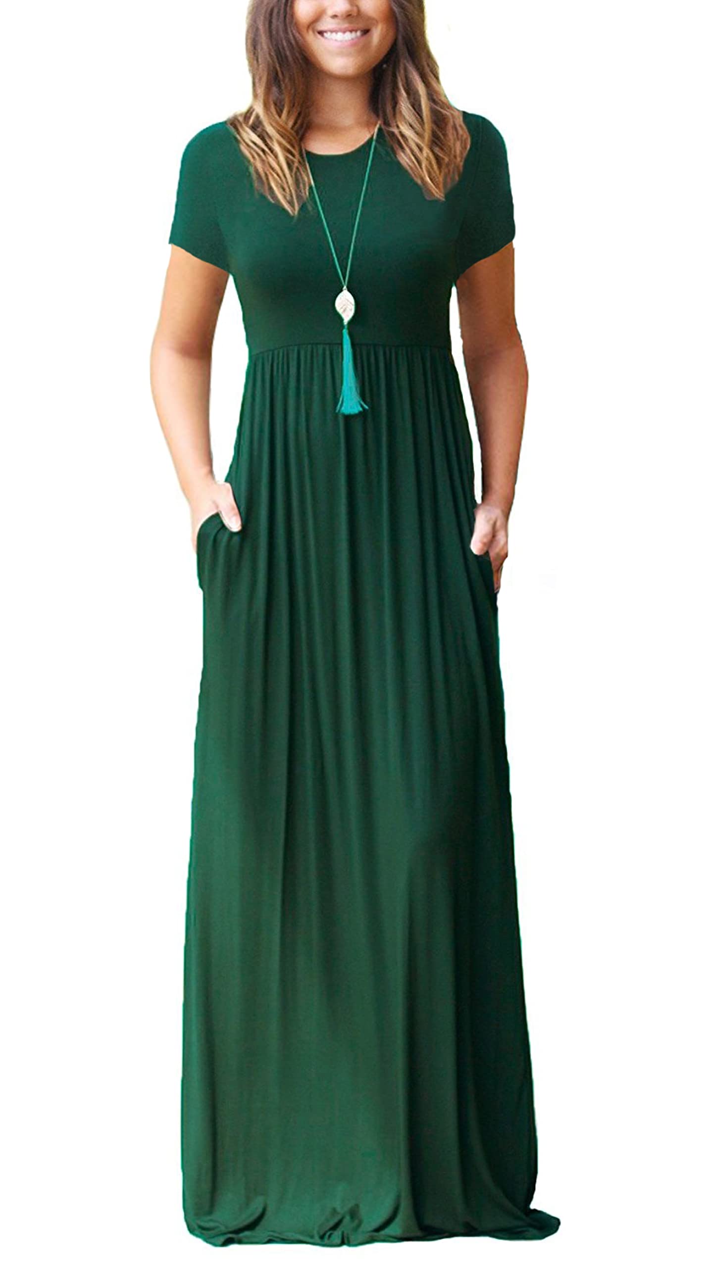 Vestido Maxi Bridget Mulher – Gola Redonda Lisa, Corte Fluido e Cintura Alta com Bolsos Verão