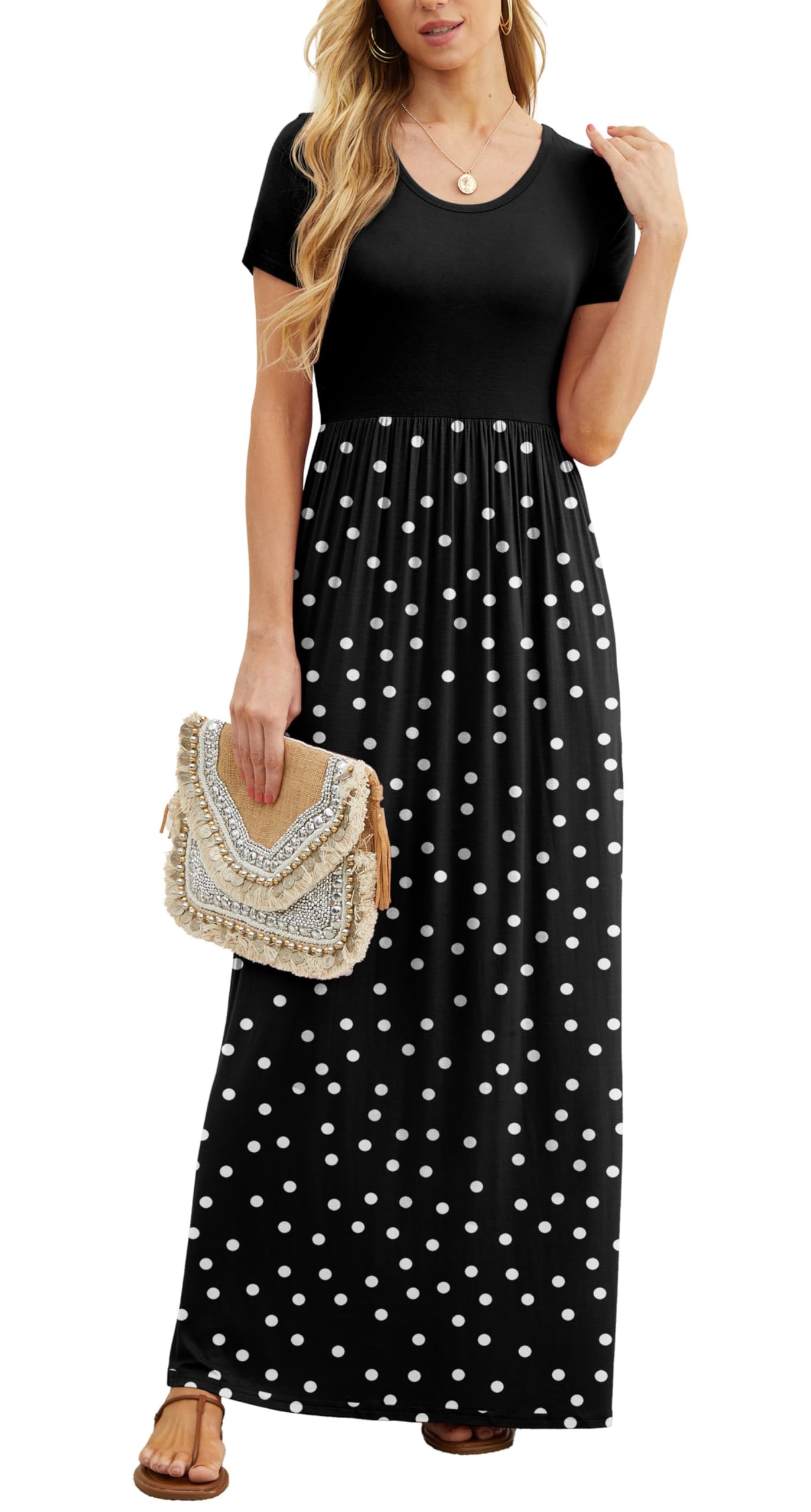 Vestido Maxi Bridget Mulher – Gola Redonda Lisa, Corte Fluido e Cintura Alta com Bolsos Verão