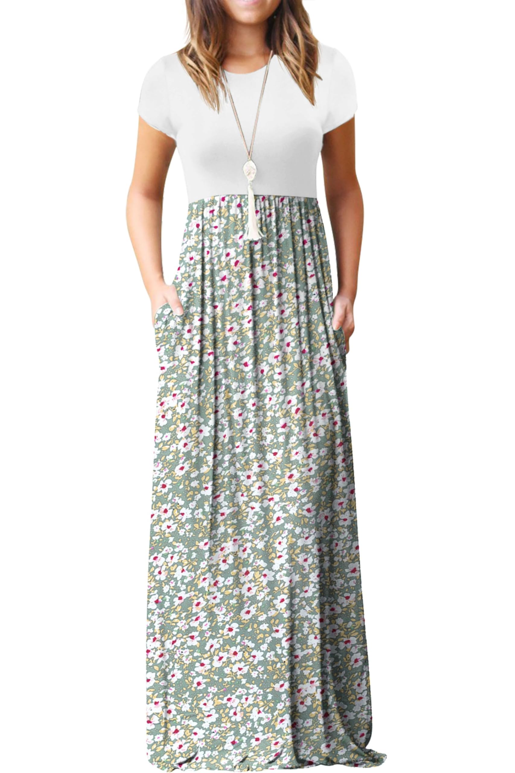 Vestido Maxi Bridget Mulher – Gola Redonda Lisa, Corte Fluido e Cintura Alta com Bolsos Verão