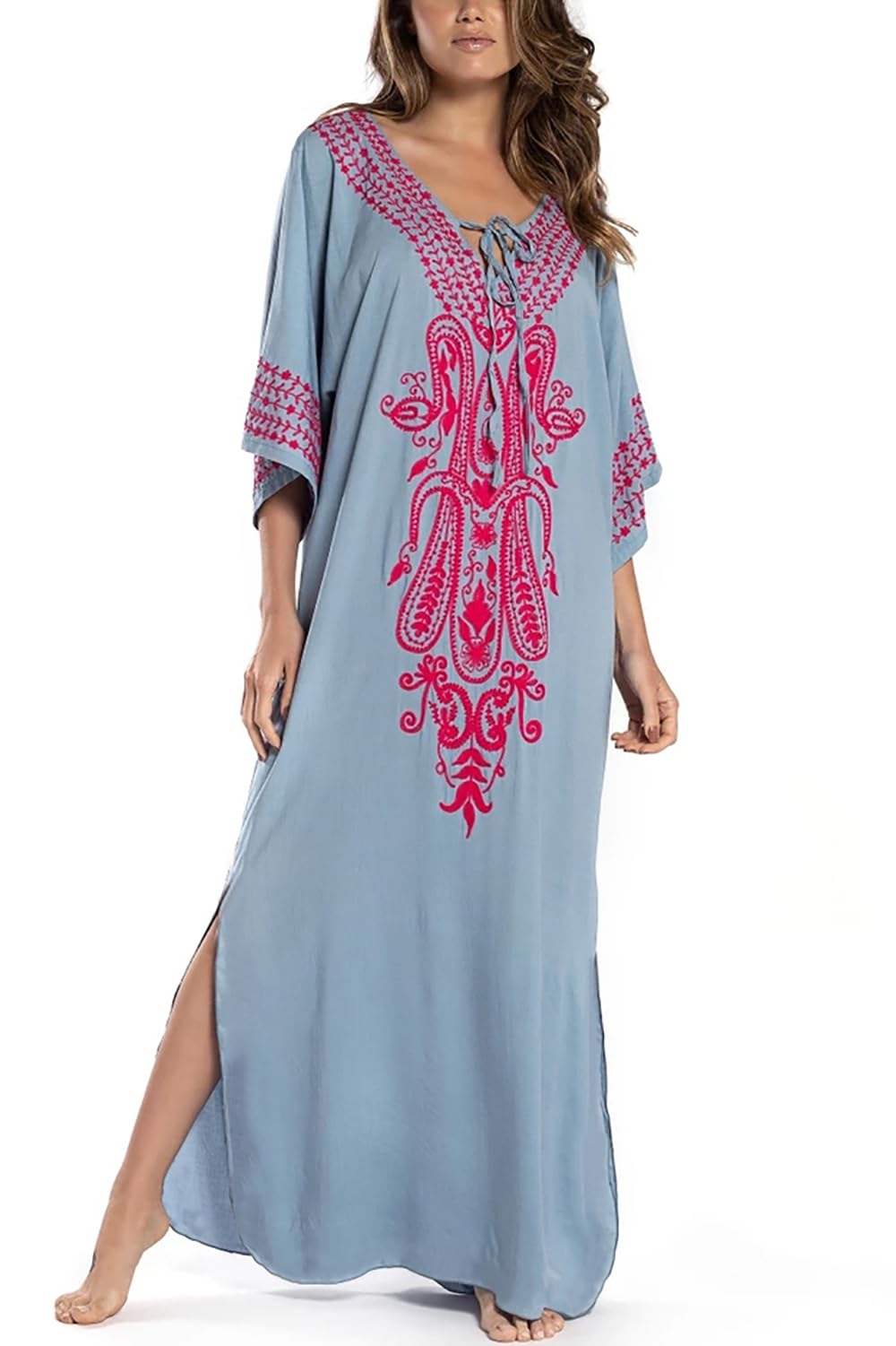 Eugenia Women's Kimono – Loose Long Beach Dress, V-Neck & Loose Sleeves Summer Cover-Up