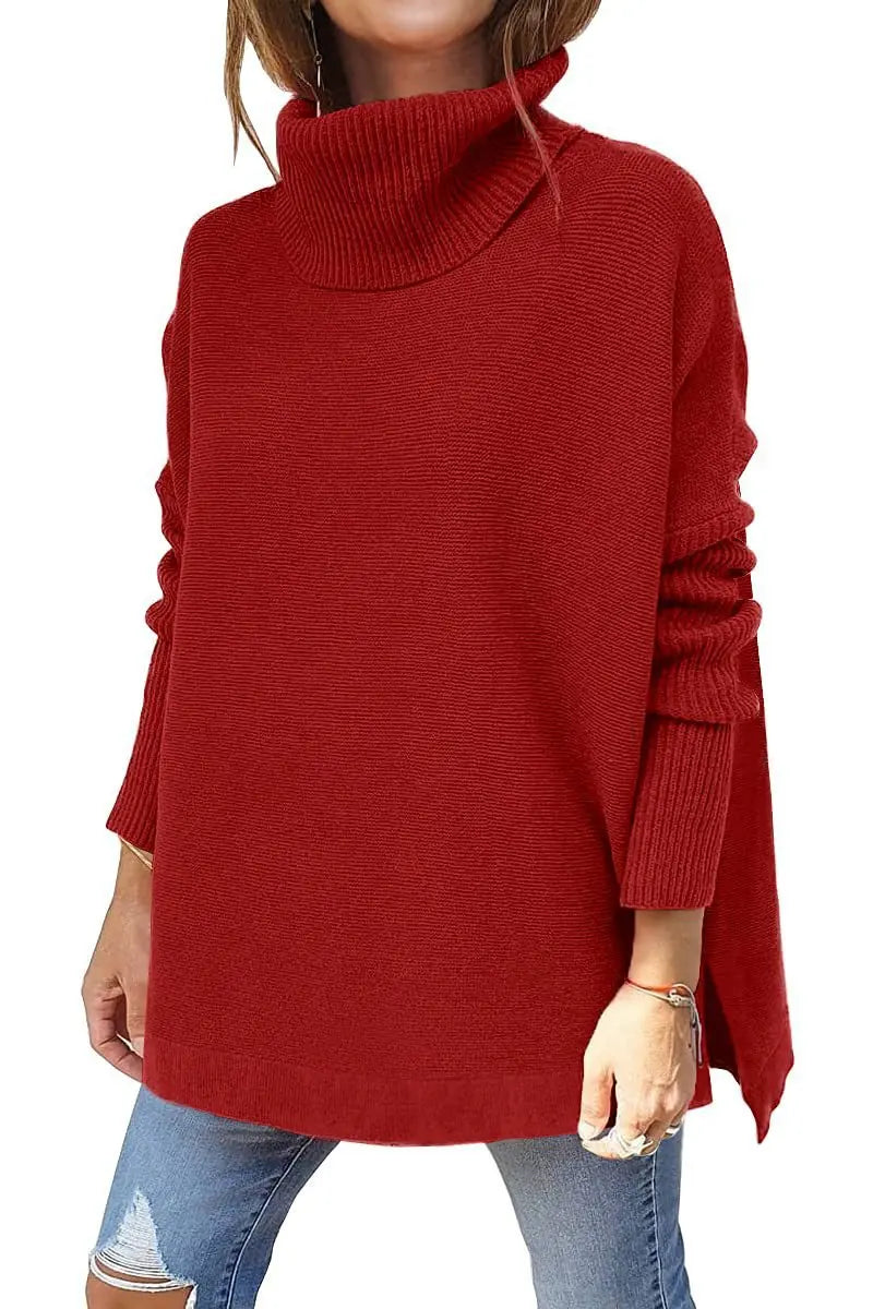 Ava Dámský Dlouhý Svetr s Rolákem Oversize – Teplý Žebrovaný Tunika Svetr v Elegantním Stylu