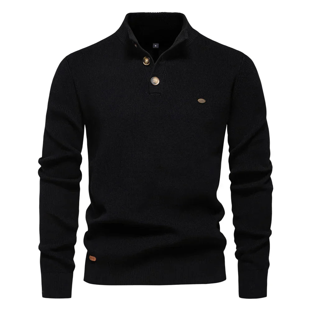 Julian Pull Homme Mock Neck Boutonné – Dzianina Żebrowana, Krój Regularny i Styl Elegancki