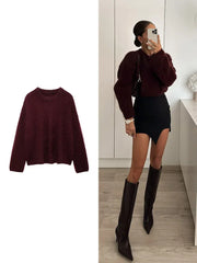 Milas Pull d’Hiver Doux Femme – Coupe Décontractée avec Col Rond & Chaleur Légère
