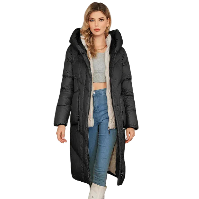 Allisen Casaco Acolchoado Longo Mulher – Corte Longo, Capuz Volumoso & Calor de Inverno