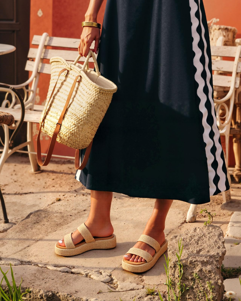 Tessa Sandały Damskie – Espadryle na Koturnie z Platformą, Wsuwane, Styl Boho Lato