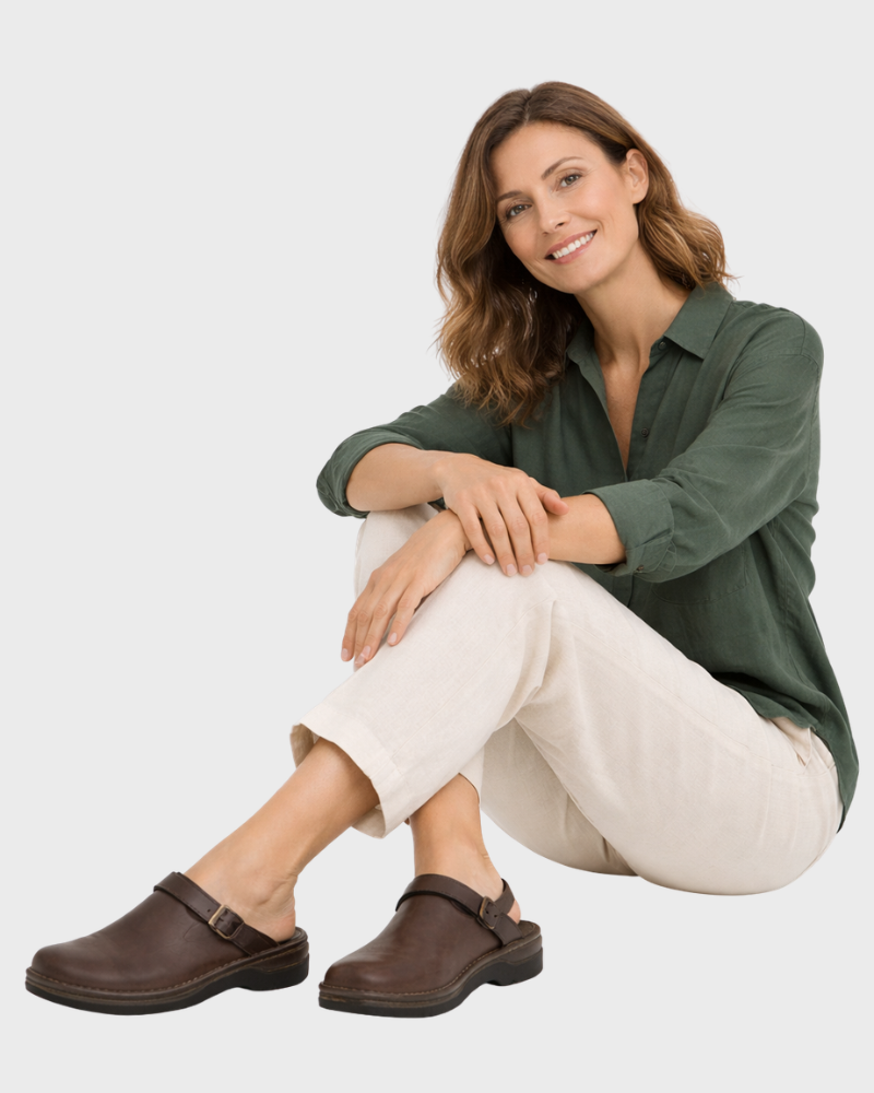 Brown Women's Sabots – Open Back Design, Adjustable Buckle & Stable Thick Sole