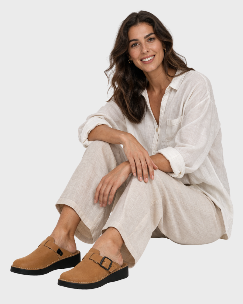 Brown Women's Sabots – Open Back Design, Adjustable Buckle & Stable Thick Sole