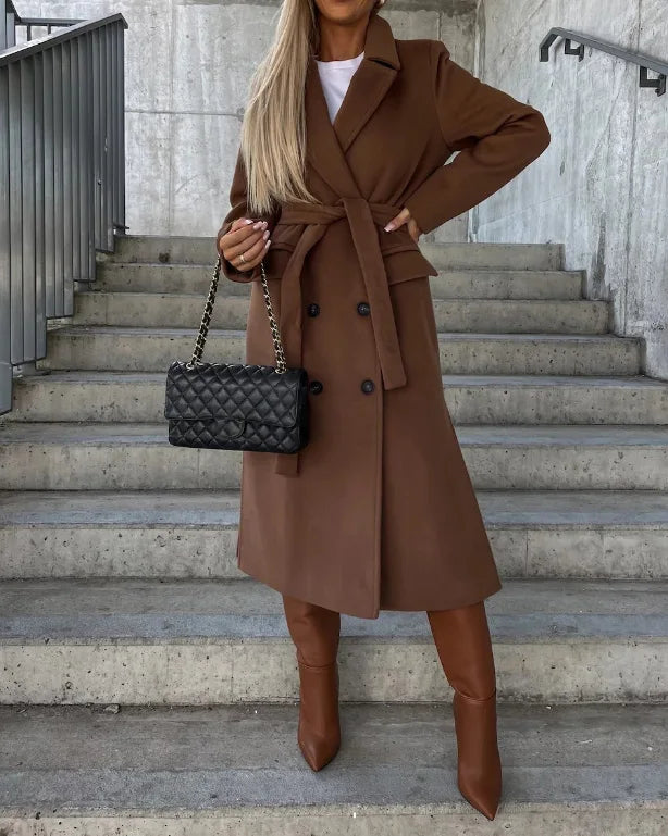 Riana Manteau Lang Vinter Kvinde – Varmt Bælte med Stil Kryds Klassisk
