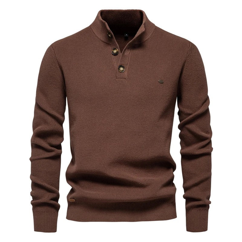 Julian Pull Homme Mock Neck Boutonné – Dzianina Żebrowana, Krój Regularny i Styl Elegancki