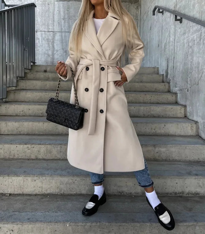 Riana Manteau Lang Vinter Kvinde – Varmt Bælte med Stil Kryds Klassisk