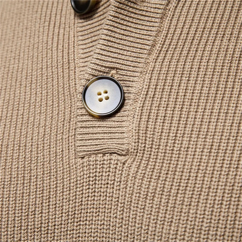 Julian Pull Homme Mock Neck Boutonné – Dzianina Żebrowana, Krój Regularny i Styl Elegancki
