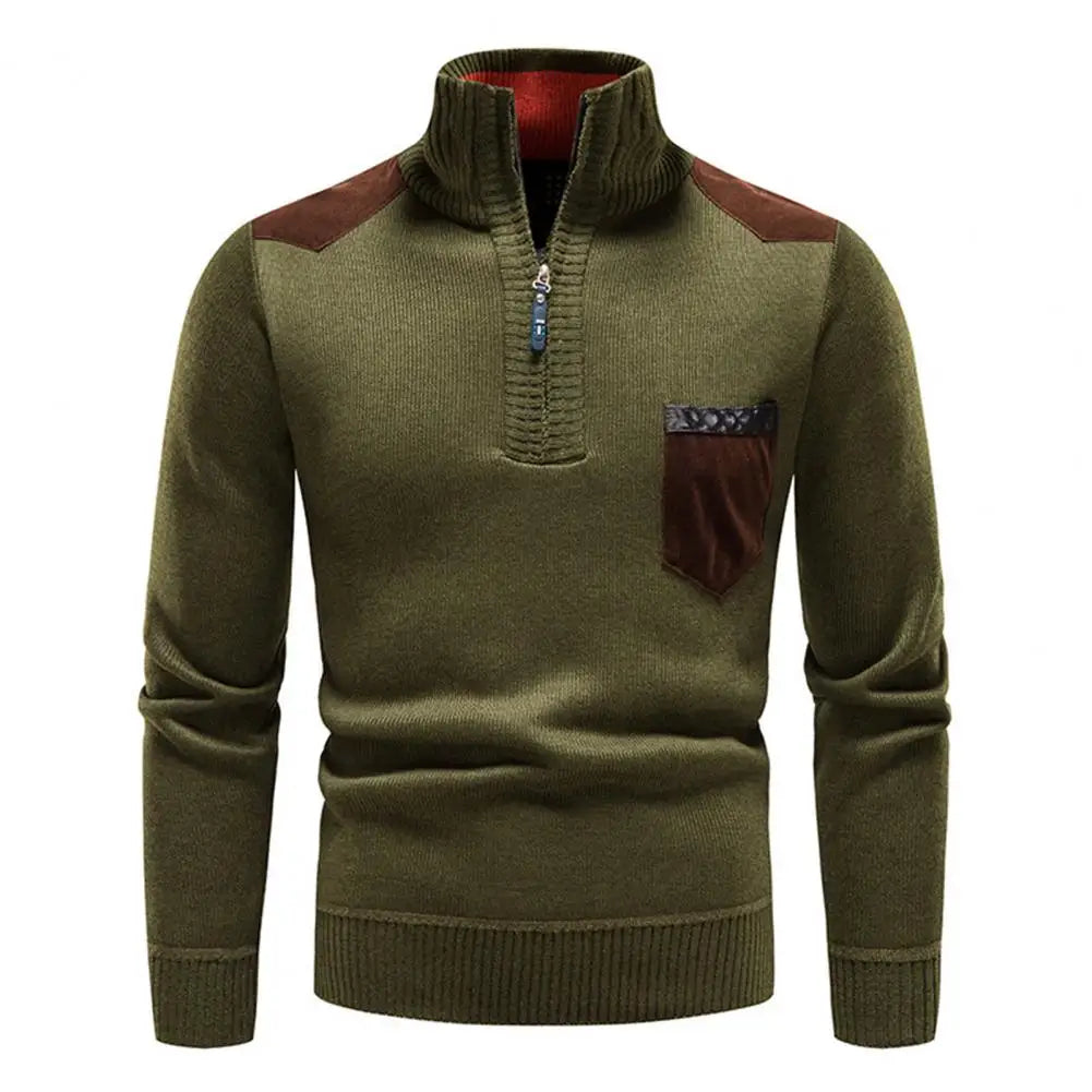 Tristan Herre Uldtrøje med Halv Lynlås – Elegant Pullover med Brystlomme & Komfortabel Pasform