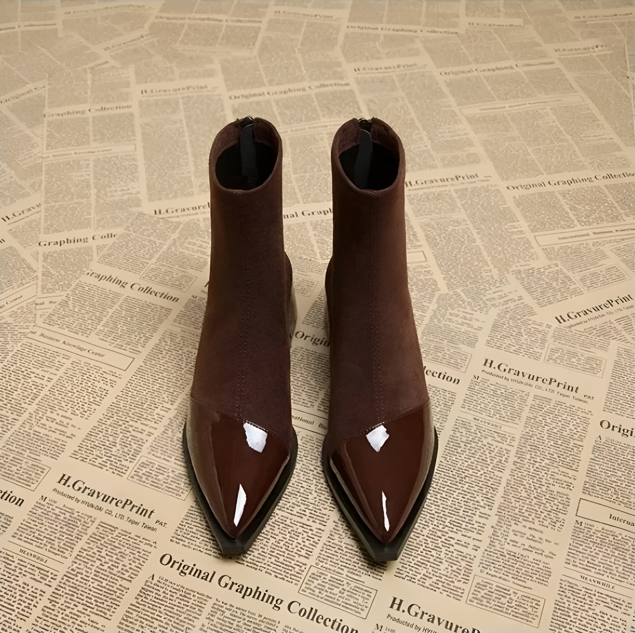 Gracia Damen-Stiefeletten – Elegante Wildleder-Boots mit Lackdetails und bequemem Blockabsatz