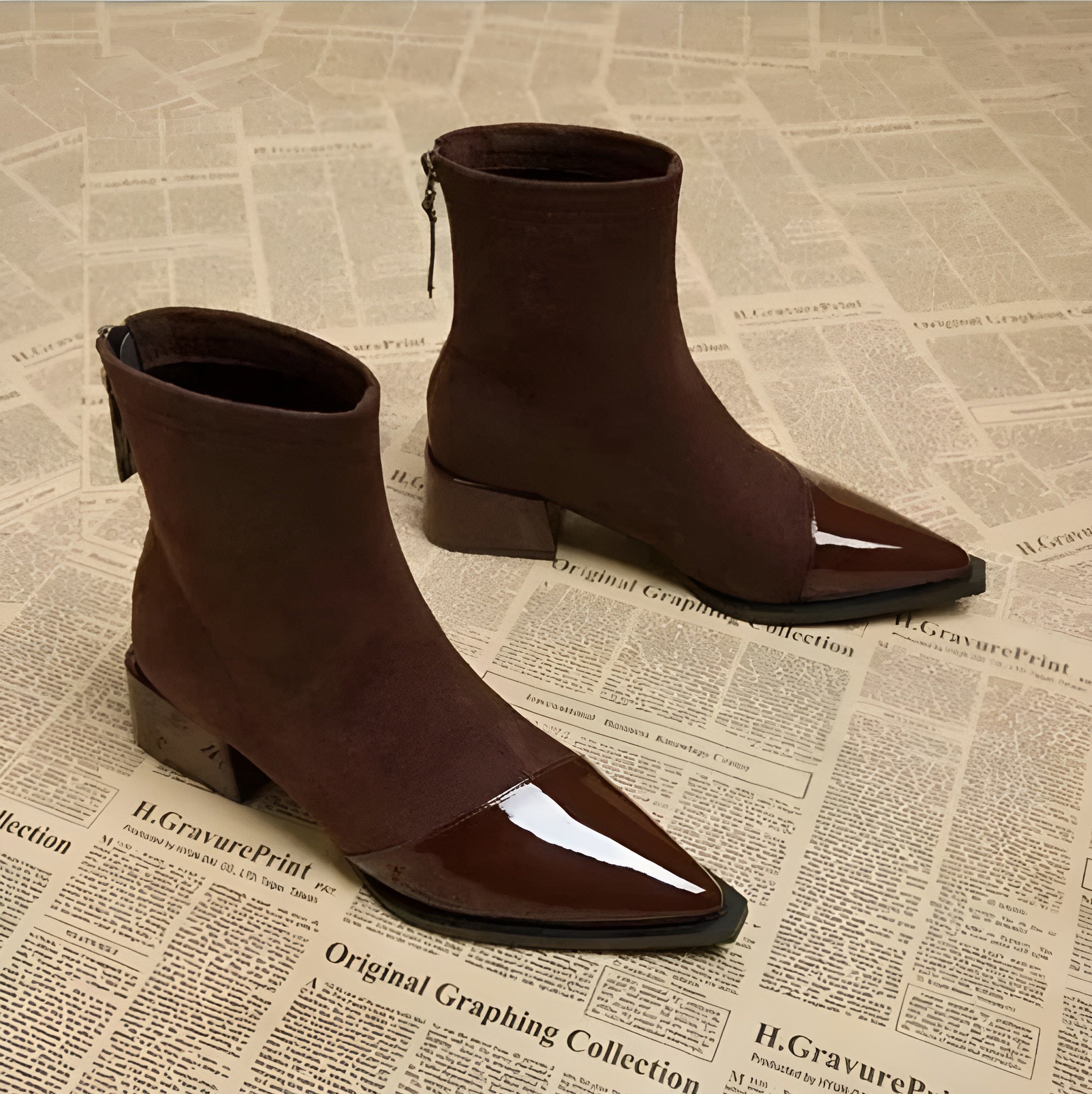 Gracia Damen-Stiefeletten – Elegante Wildleder-Boots mit Lackdetails und bequemem Blockabsatz