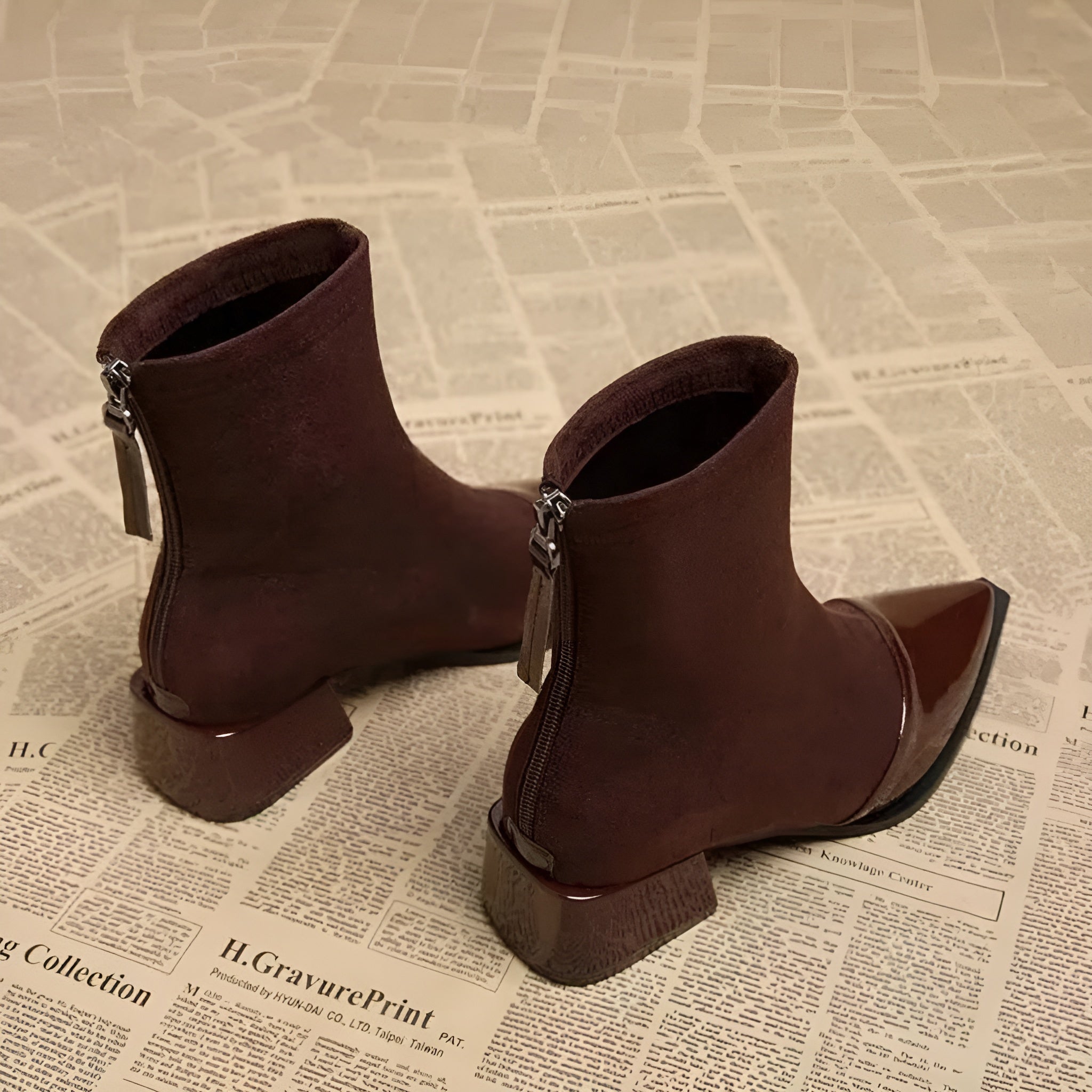 Gracia Damen-Stiefeletten – Elegante Wildleder-Boots mit Lackdetails und bequemem Blockabsatz