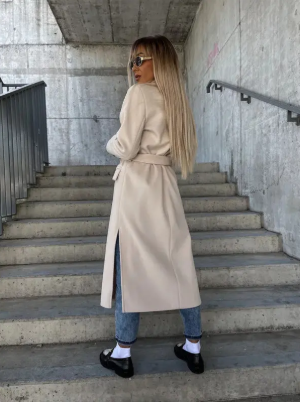 Riana Manteau Lang Vinter Kvinde – Varmt Bælte med Stil Kryds Klassisk