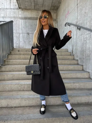 Riana Manteau Lang Vinter Kvinde – Varmt Bælte med Stil Kryds Klassisk