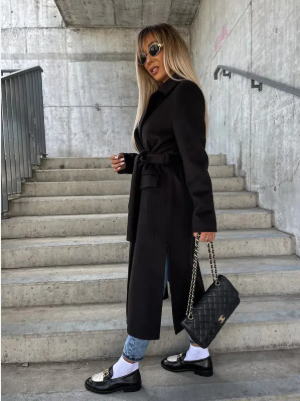 Riana Manteau Lang Vinter Kvinde – Varmt Bælte med Stil Kryds Klassisk