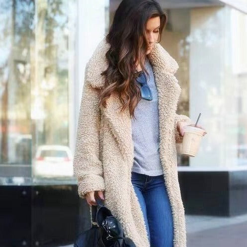 Mila Manteau Teddy Femme Long Oversize – Manteau d’Hiver Doux avec Col Revers Élégant