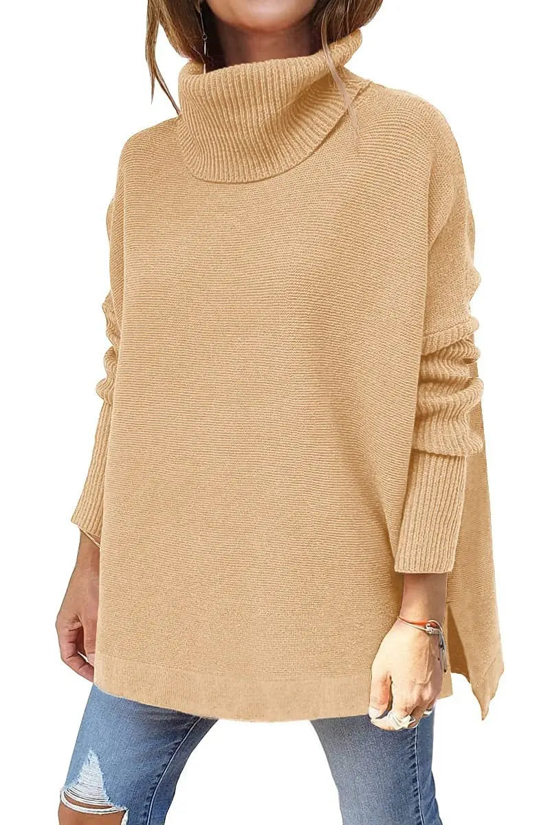 Ava Dámský Dlouhý Svetr s Rolákem Oversize – Teplý Žebrovaný Tunika Svetr v Elegantním Stylu
