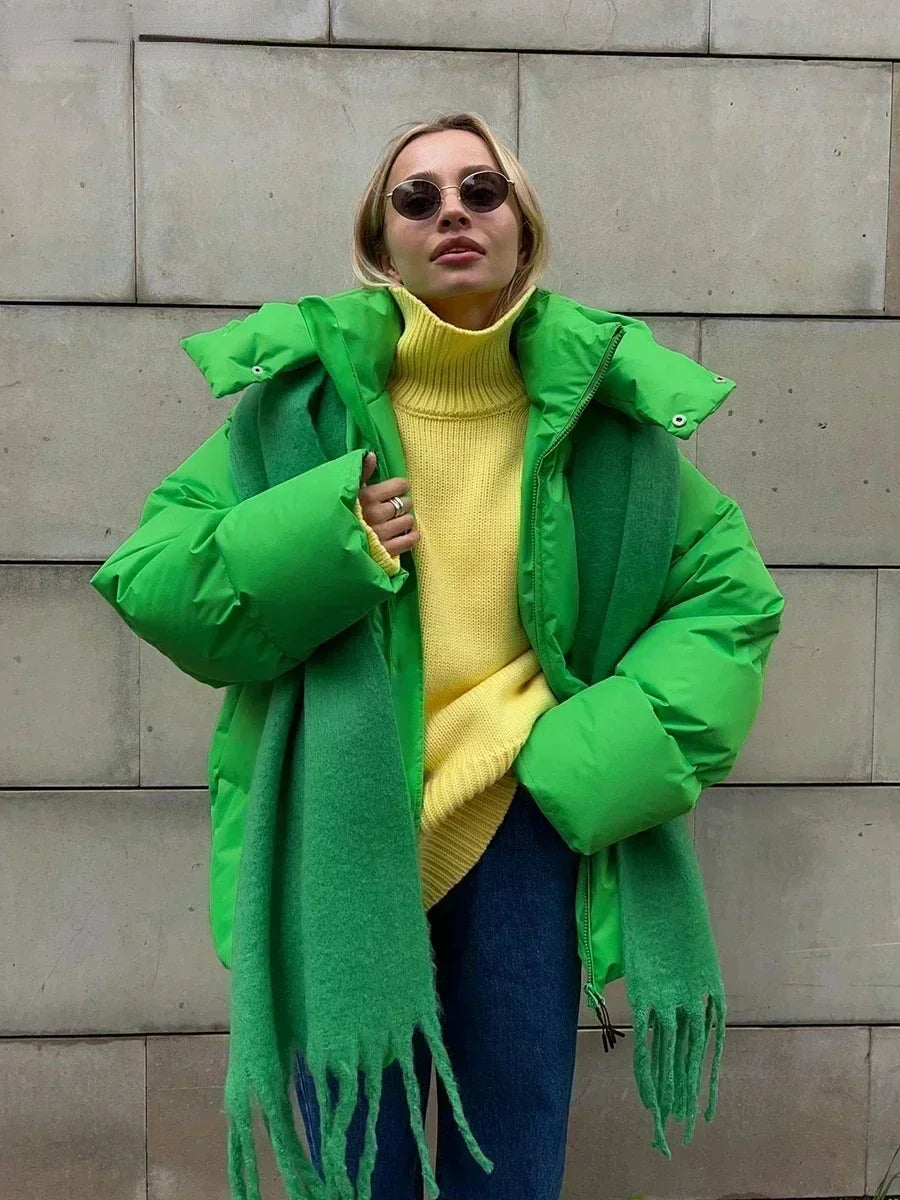 Rivière d’Or Damen Steppparka Uni – Eleganter Wintermantel mit warmer Kapuze
