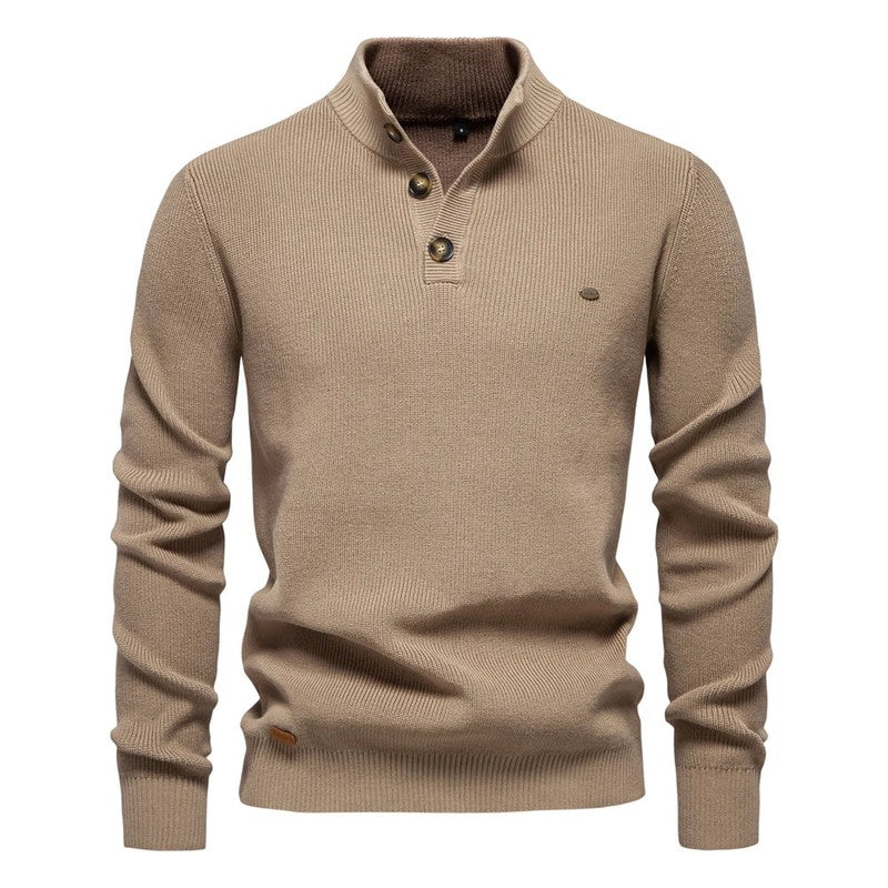 Julian Pull Homme Mock Neck Boutonné – Dzianina Żebrowana, Krój Regularny i Styl Elegancki