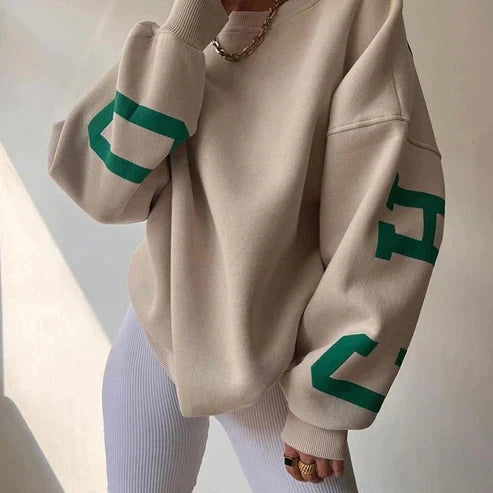 Bluza Arvery Oversize Damska – Bawełniany Sweter z Graficznymi Rękawami i Okrągłym Kołnierzem