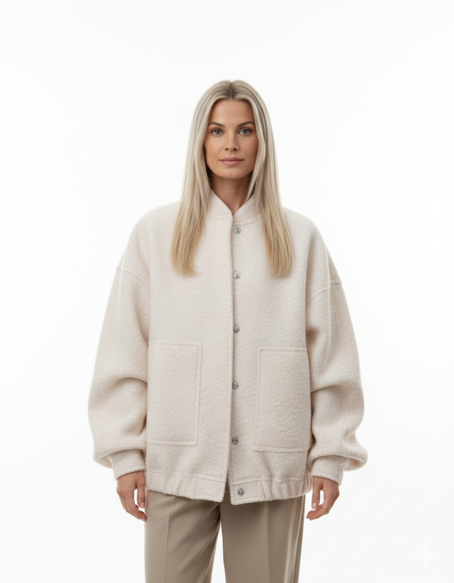 Norlyn Bomber Oversize Mulher – Casaco na Moda com Gola Alta, Fecho Oculto e Corte Largo