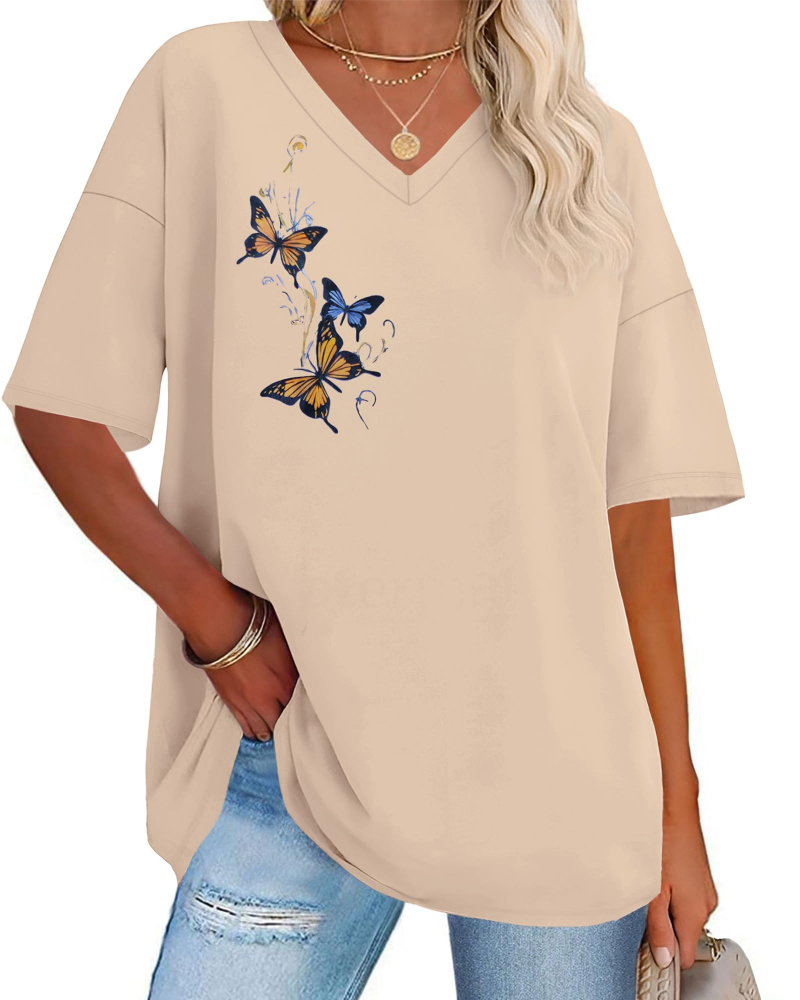 Dámské tričko Paisley s potiskem – volný oversized top s výstřihem do V, ležérní styl