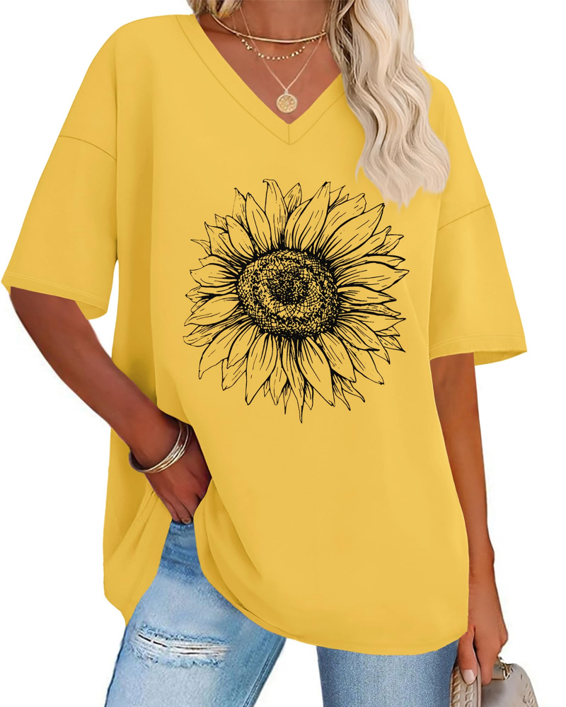 Dámské tričko Paisley s potiskem – volný oversized top s výstřihem do V, ležérní styl