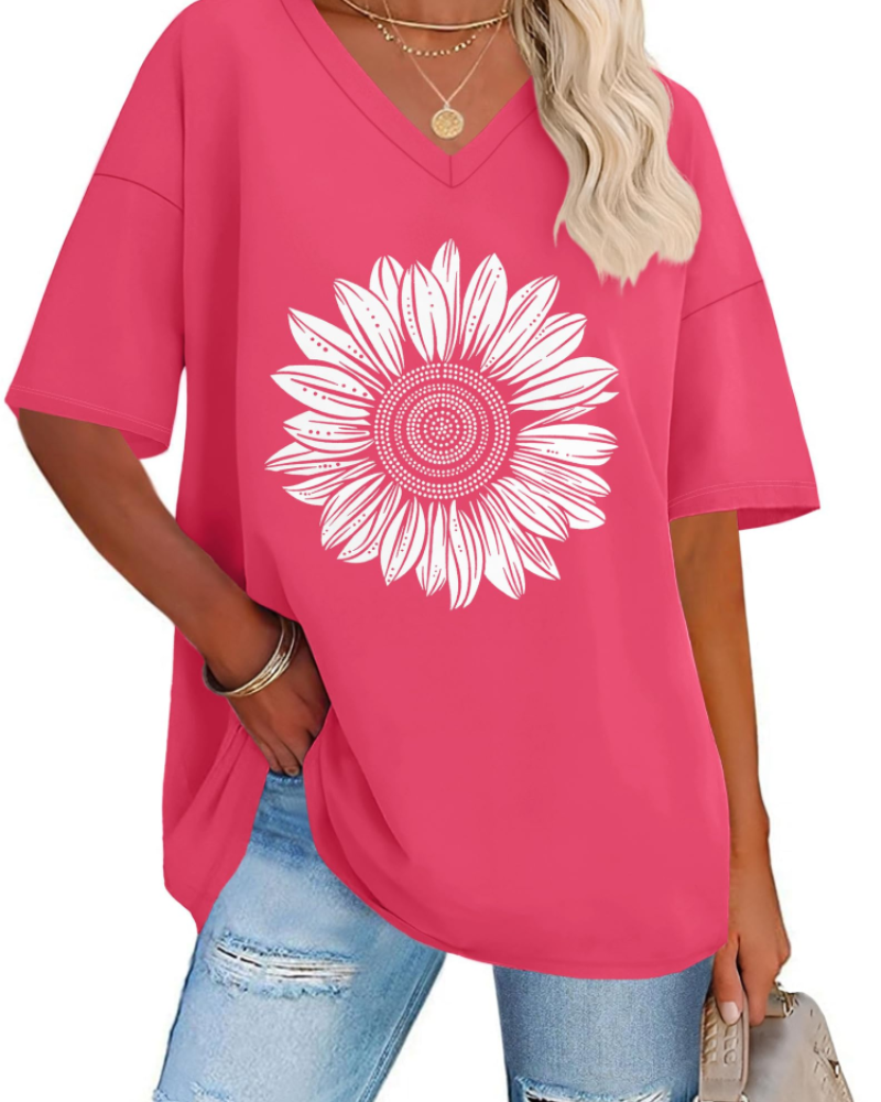 Dámské tričko Paisley s potiskem – volný oversized top s výstřihem do V, ležérní styl