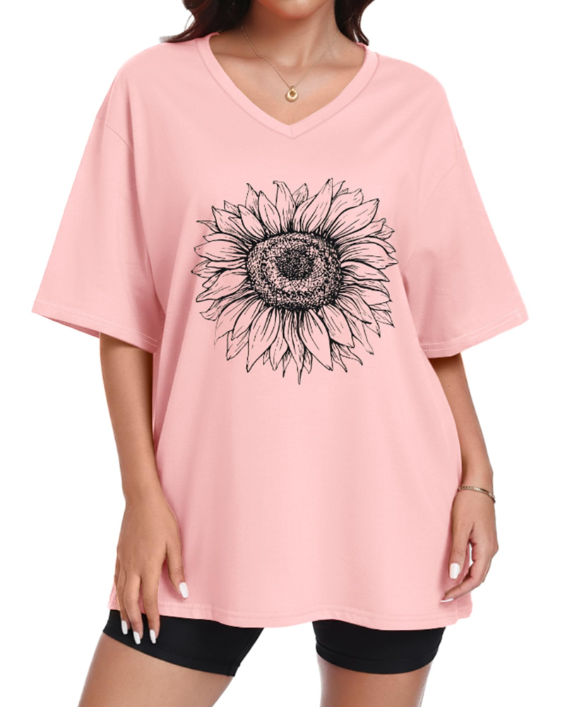Dámské tričko Paisley s potiskem – volný oversized top s výstřihem do V, ležérní styl
