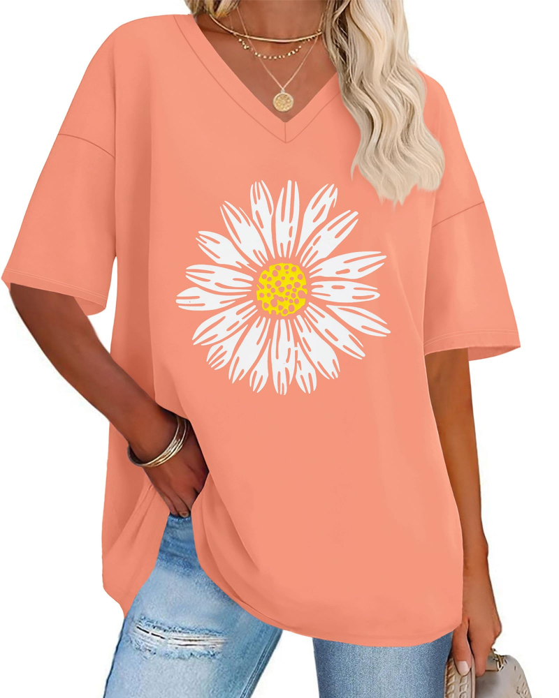 Dámské tričko Paisley s potiskem – volný oversized top s výstřihem do V, ležérní styl