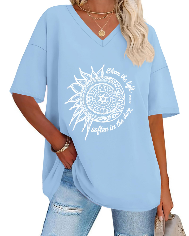 Dámské tričko Paisley s potiskem – volný oversized top s výstřihem do V, ležérní styl