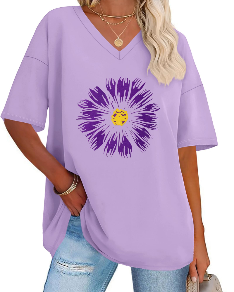 Dámské tričko Paisley s potiskem – volný oversized top s výstřihem do V, ležérní styl