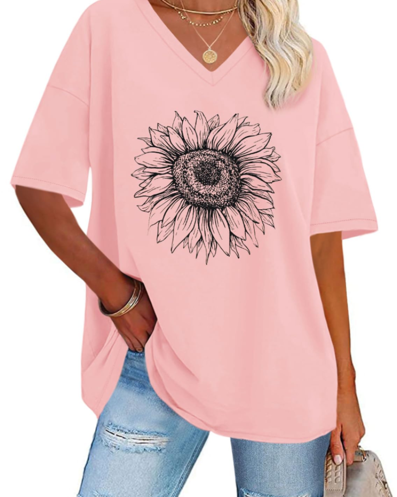 Dámské tričko Paisley s potiskem – volný oversized top s výstřihem do V, ležérní styl